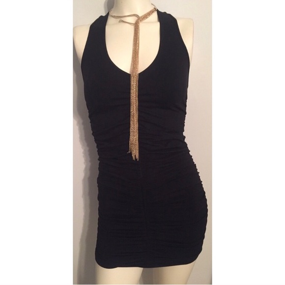 Lk New BEBE Black Ruched Bodycon Dress P/S - Picture 1 of 6